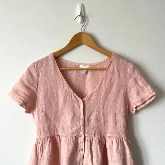 Jillian Harris X Priv Linen Hamptons Jilly Baby Doll Dress Light Pink Size Small - Picture 10 of 13